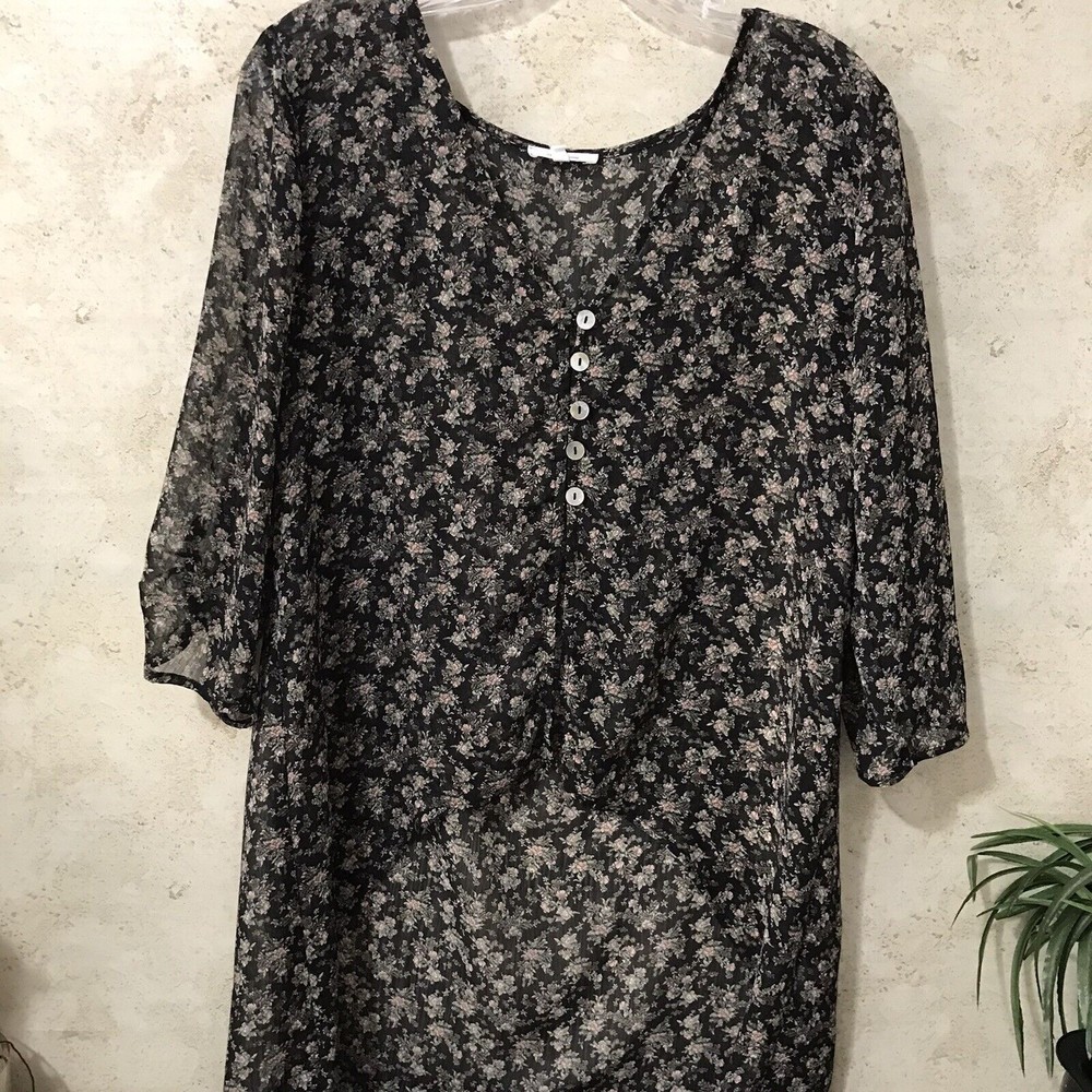 Maurices Sheer Boho Blouse Women Size Medium Black High Low Floral